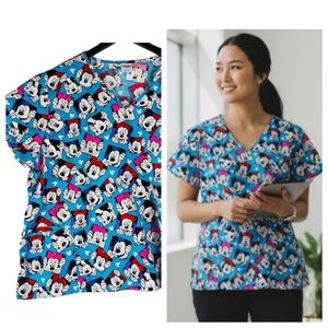 Disney Minnie Mickey Mouse 3X 22 24 Scrub Top Nursing Medical
